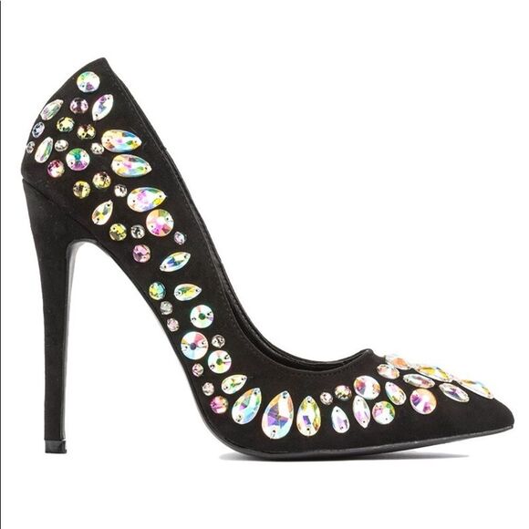 Black multi gem stone covered pump - Picture 5 of 8